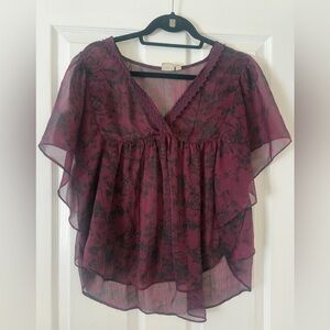 Mudd Sheer Floral Print Burgundy Top